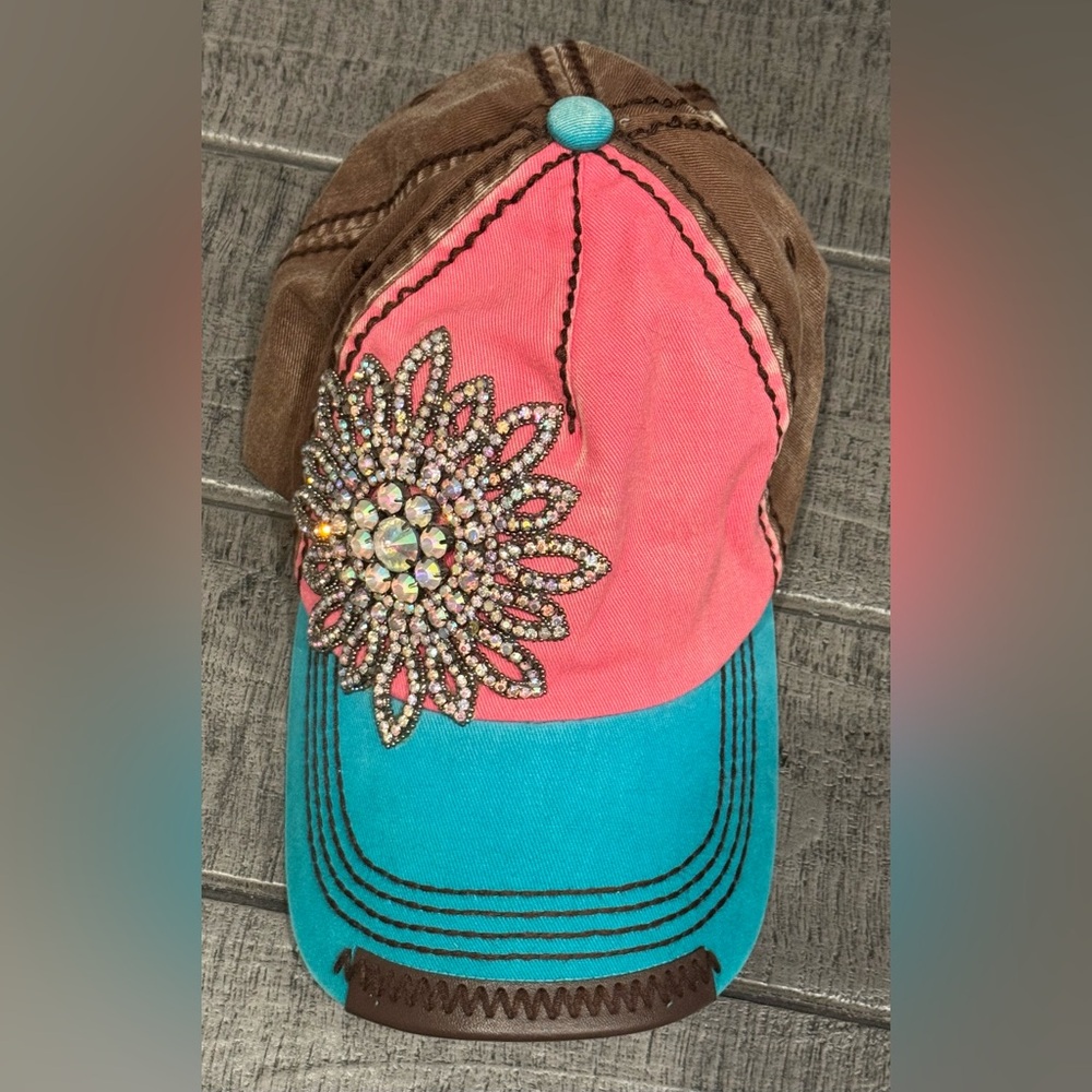 Glamorous Rhinestone Pink and Blue Cap